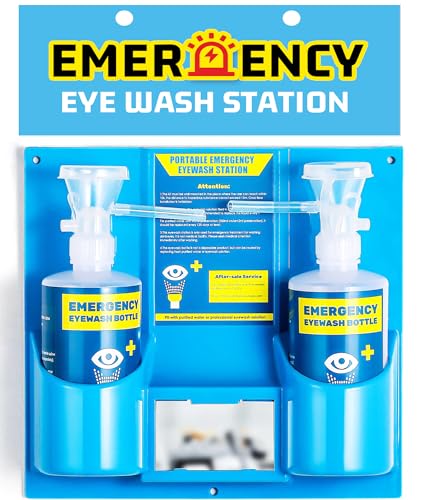 Frifreego Portable Eye Wash Station with Eyewash Bottles, Emergency Wall Mount Eyewash Station, Self-contained Eye Wash Kit with Mirror&16.09oz Bottles, Emergency Eye Wash Unit, NO Eyewash Solution