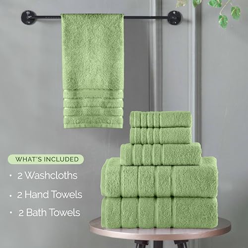 Image of Elegant Comfort 4 Lines Viscose Stripe 6-Piece Premium Towel Set - 100% Turkish Cotton High Absorbent Luxury Bathroom Towels - Includes 2 Washcloths, 2 Hand Towels and 2 Bath Towels Set, Sage