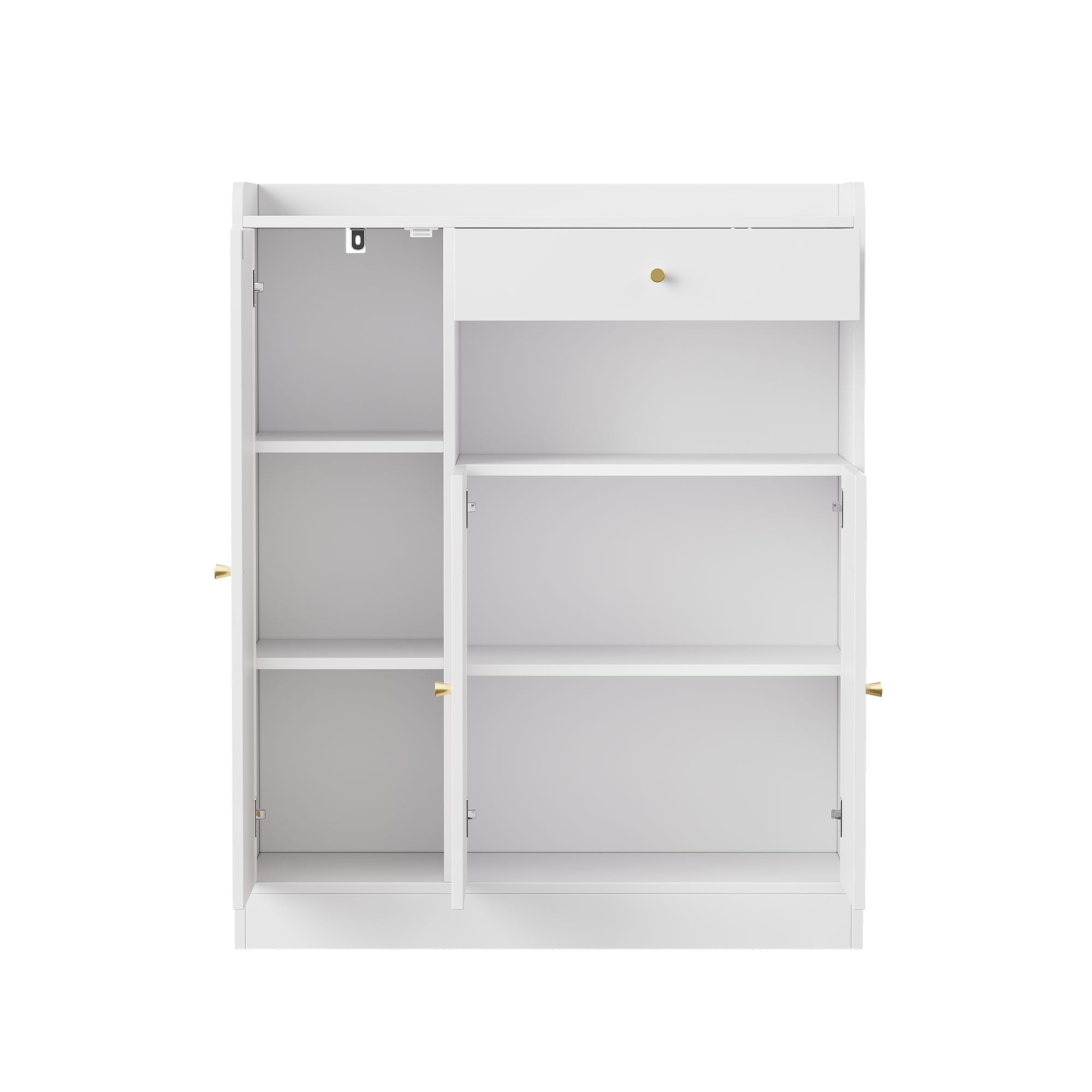 Zapatero (90 x 35 x 110 cm, con 3 puertas, cajón, aspecto de ratán), color blanco natural | Zapatero de color natural con 3 puertas, cajón, estantes ajustables, sistema antivuelco y efecto ratán.