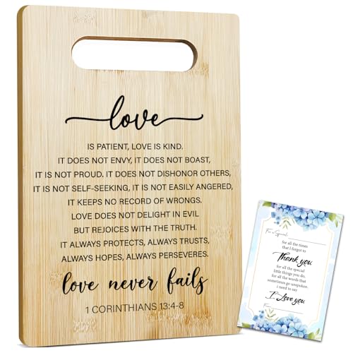 Comparison: Whats The Best Kind Of Cutting Board 6 Love is Patient Love is Kind Bamboo Cutting Board, Bible Charcuterie Boards, Christmas Housewarming Gifts for Friends Couple Women, Christian Kitchen Decor -012
