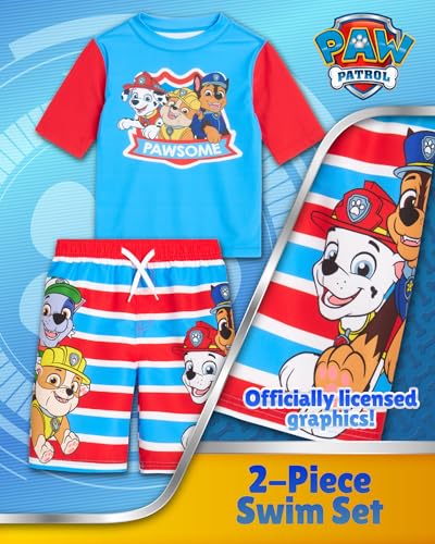 Image of Nickelodeon Paw Patrol TMNT Boys Rash Guard Set UPF 50 Swim Shirts & Trunks