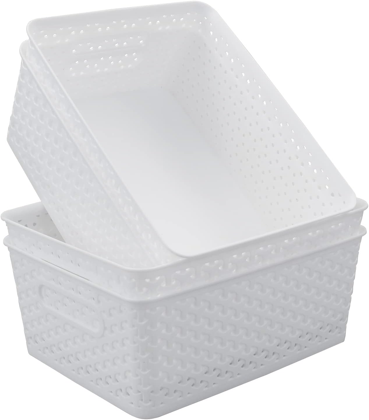 4-Pack Plastic Weave Basket, Storage Basket, White