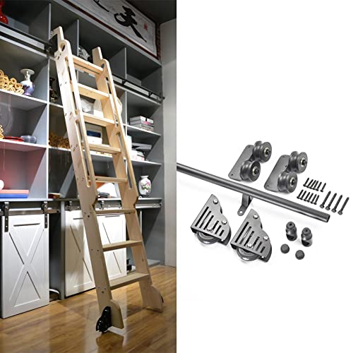 Rolling Library Ladder Hardware Kit with Floor Roller Wheels (No Ladder) Black Round Tube Carbon Steel Slide for Home Loft Office (Size : 6.6ft/200cm Track Kit)