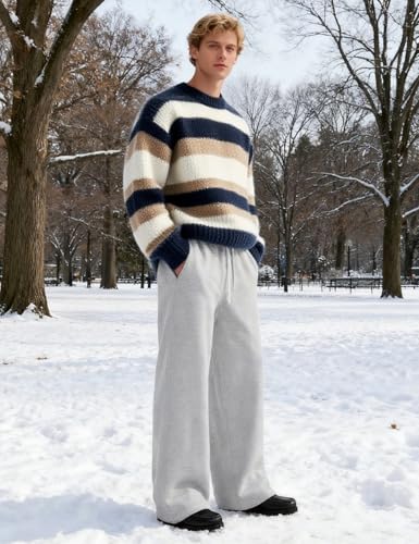 Image of HeSaYep Men's Baggy Sweatpants Cotton Fleece Wide Leg Sweat Pants
