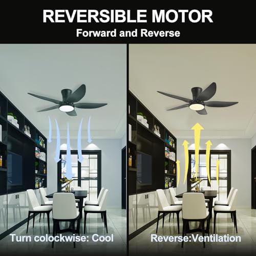 Anyeark Ceiling Fans with Lights, Low Profile Ceiling Fan Light and Remote/APP Control, 6 Speeds Adjust, LED Dimmable 3 Color Changing, Modern Flush Mount Fandelier Ceiling Fan for Bedroom - image 2