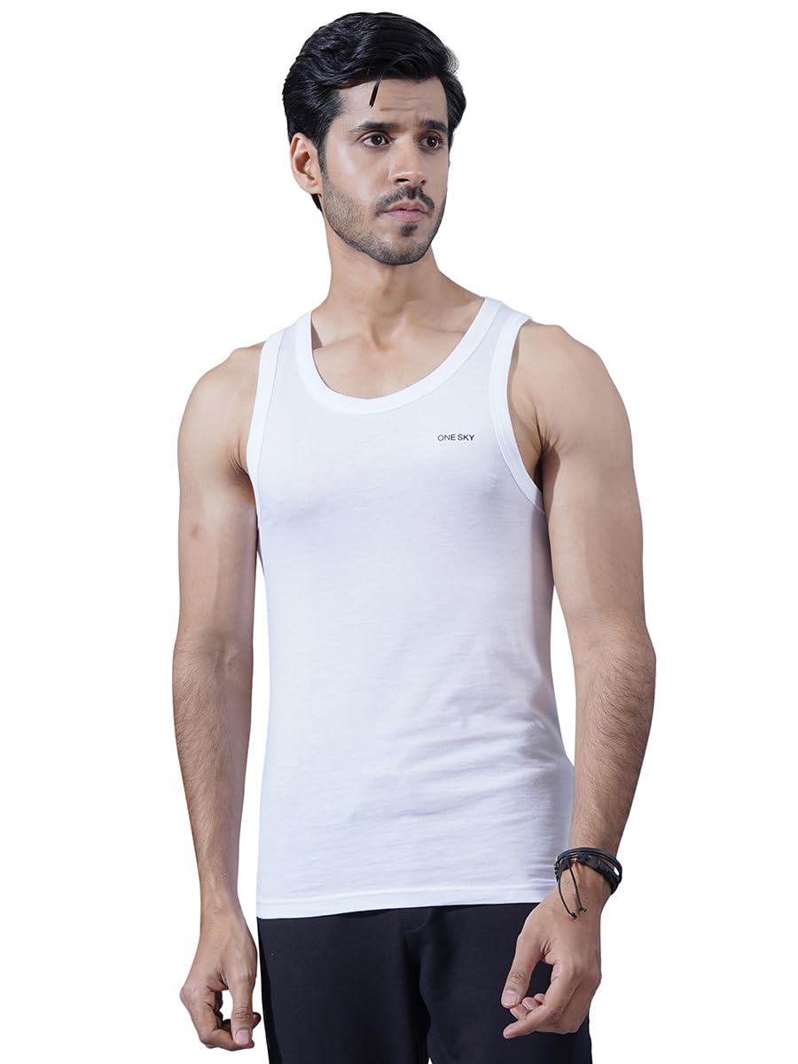 one sky White Round Neck Sleeveless Regular Fit Comfortable Men Vest-picture-22