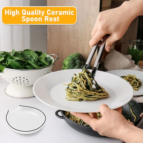 Image of Irenare 8 Pcs Ceramic Spoon Rest for Stove Top, 3.74 Inch Porcelain Spoon Holder, Coffee Utensil Rest Heat Resistant Dishwasher Safe for Home Kitchen Accessories Gift(Black Edge)