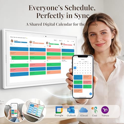 Image of 15.6 inch Electronic Wall Calendar & Digital Family Planner, 2K Smart Touchscreen Display with Video Call, Chore Chart & Shared Family Schedule, 4+64GB, Wall or Desk Mount, Interactive Calendar Organizer
