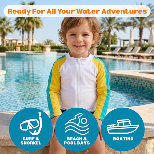Image of SwimZip Boys' Long Sleeve Rash Guard & Swim Shorts Set - UPF 50+ Sun Protection