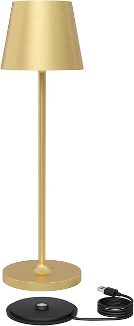 Ściemnialna lampa stołowa LED K-Bright | Nadaje się do wnętrz i na zewnątrz | Akumulatorowa | 3000K Ciepłe białe światło | Designerska lampa stołowa | Stykowa stacja ładująca | Złoto