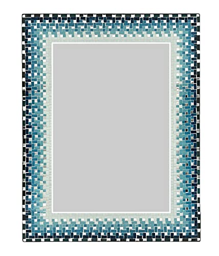Zorigs Mosaic Mirror, Wall Art Décor – Handcrafted Decorative Wall Mirror, Deep Blue, Teal, and White Mosaic, 32” x 24” Rectangular Mirror for Hallway, Bedroom, Living Room