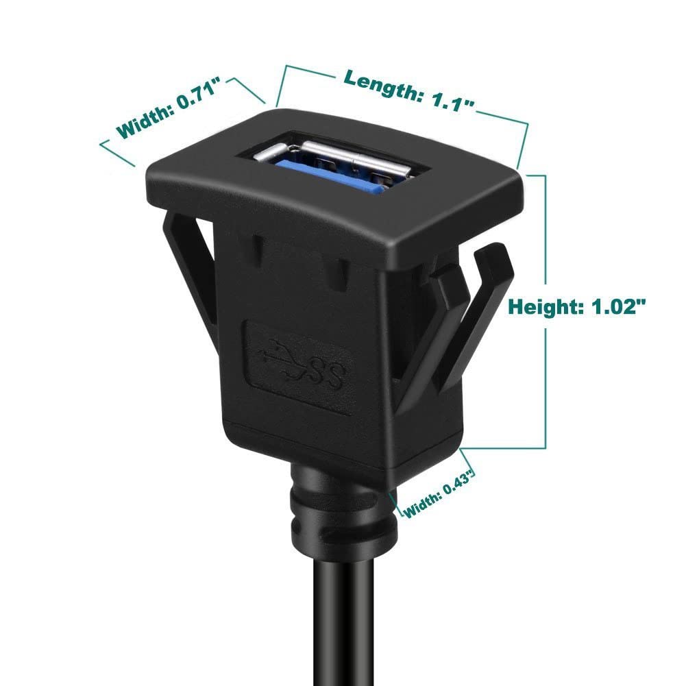 Bolwins L00S USB 3.0 Adattatore cavo femmina da incasso – Cavo di prolunga da 1 m per auto, PC, barca e moto – Ideale per cruscotto