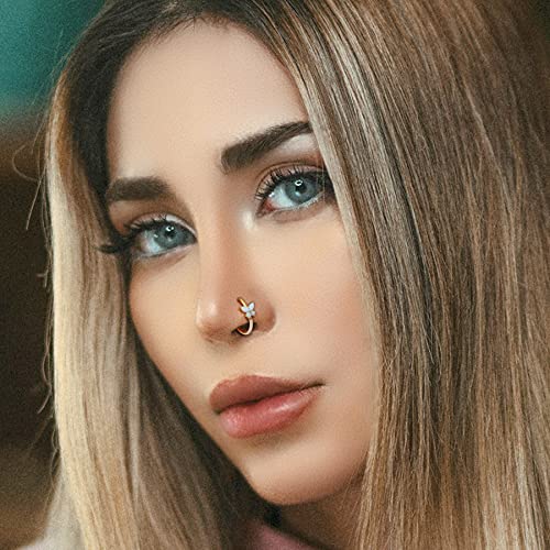 Jewseen 14K Solid Gold Nose Rings Hoop 18G Nose Ring Butterfly Thin Nose Piercings Nose Piercing Jewelry For Women #TOP5