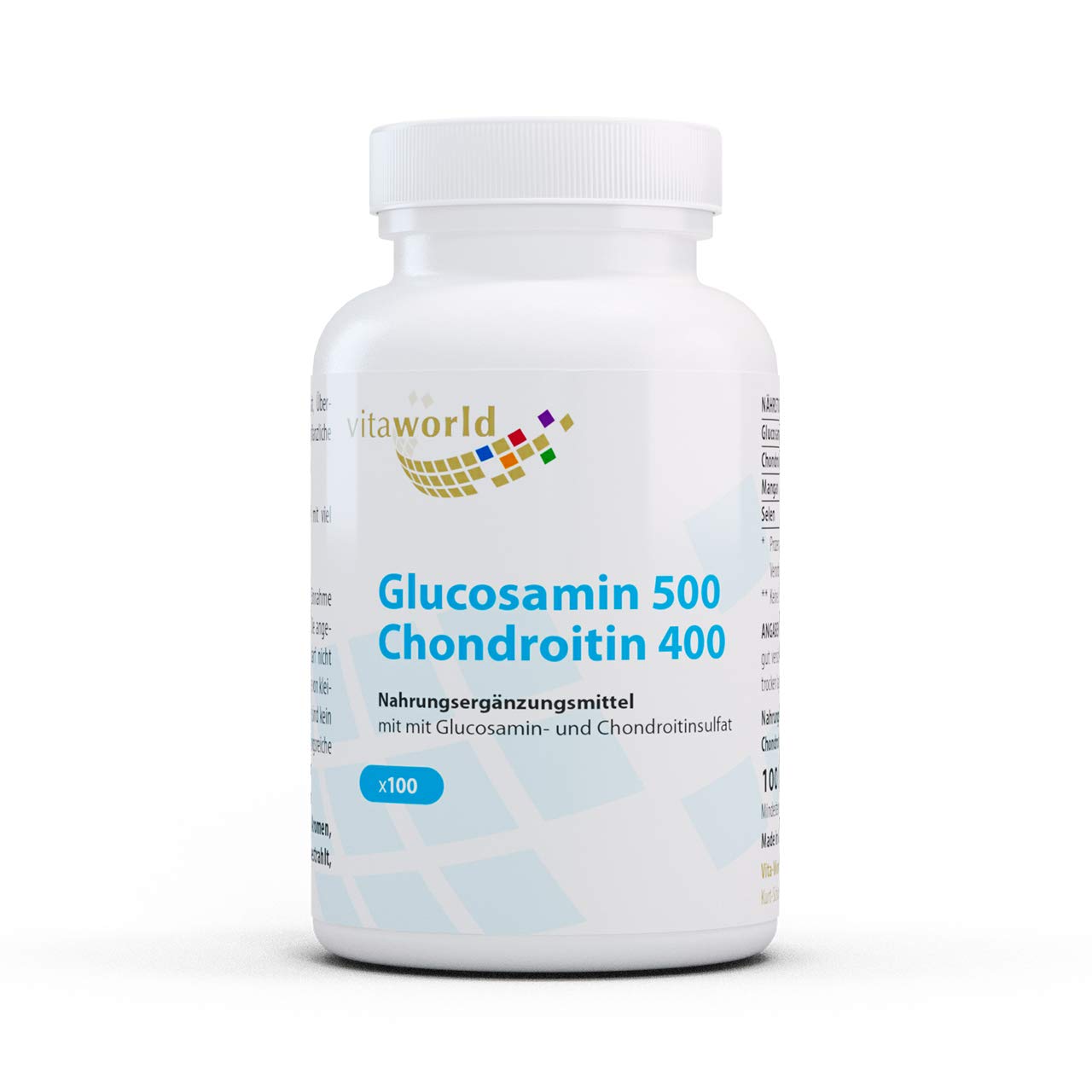 Vita World Pack de 3 Glucosamine 500mg Chondroïtine 400mg 3 x 100 Capsules Made in Germany