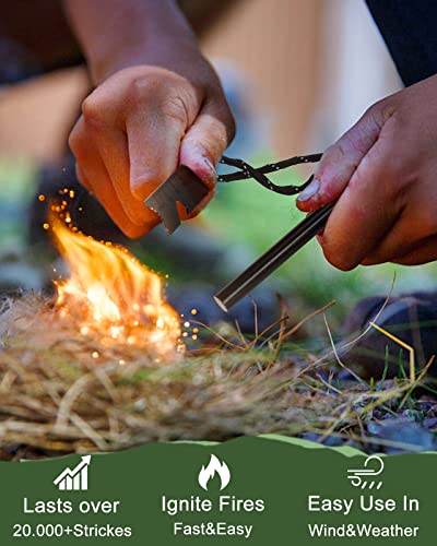 4 Pack Ferrocerium Drilled Flint Fire Starter, Ferro Rod Kit With Paracord Landyard Handle And Striker,Fire Steel For Emergency Survival Kits, Camping, Hiking, All-Weather Magnesium Ferro Rod #TOP5