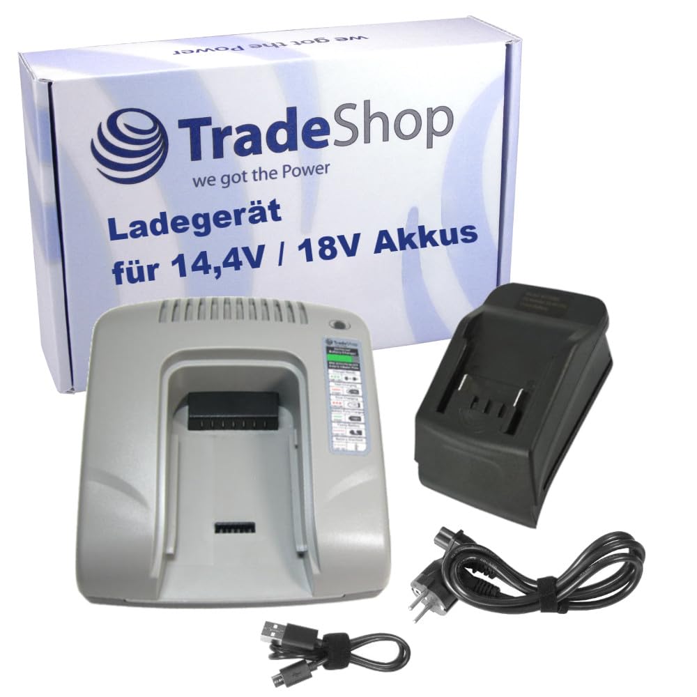 Trade-Shop Cargador de batería 14,4 V-18 V Li-Ion con USB compatible con Metabo BS 14.4 6.02105.50 6.02105.51, BS 14.4 Li, BS 14.4 LT Compact 6.02137.55