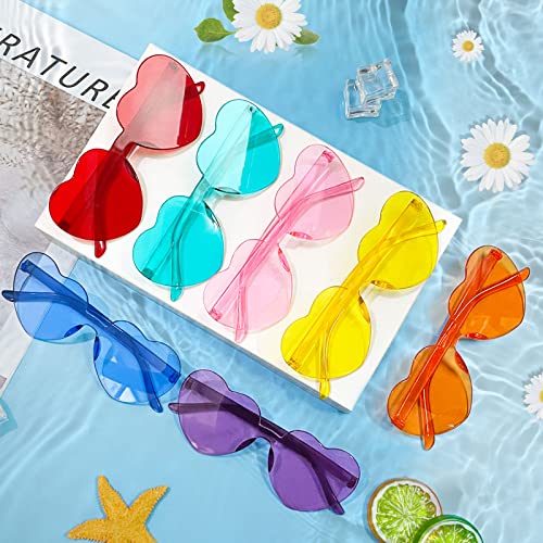 Pibupibu 12 Pack Heart Shaped Sunglasses for Women Colorful Rimless Sunglasses Transparent Bachelorette Party Favors3