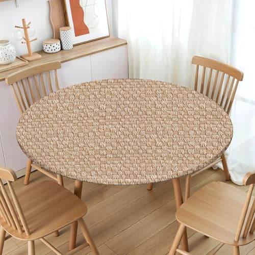 Rattan Round Fitted Tablecloth with Elastic Edge,Water&Stain-Resistant Wipeable Picnic Beige Table Cover for 40"-44" Found Tables Reusable Weaving Print Table Cloth for Dinner,Outdoor,Patio,Camping by Czeservior - Used condition - Image 2