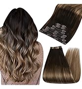 Ugeat 55cm Clip in Extensions Echthaar Balayage Dunkelbraun zu Mittel Braun und Hell Gold-Braun 8...