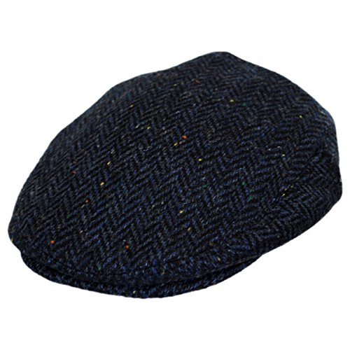 Cambridge Herringbone Wool Ivy Cap (Large, Navy Blue)
