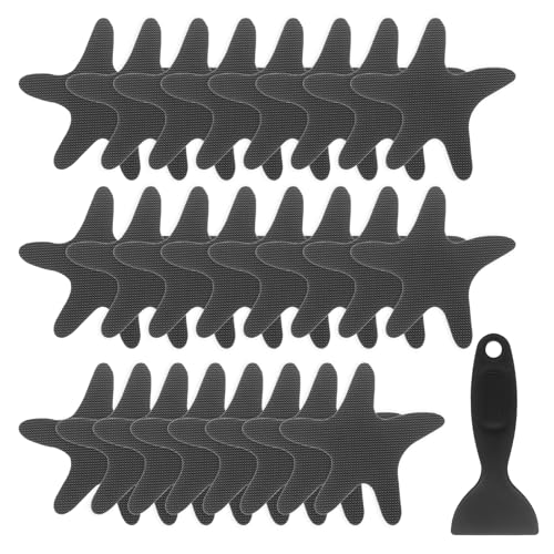 QUARKZMAN 24 Piezas de Pegatinas Antideslizantes para Bañera Ducha Piso 3 Cinta Adhesiva Antideslizante Estilo Estrella de Mar con Raspador para Baño Cocina Escalones de Bañera, Negro