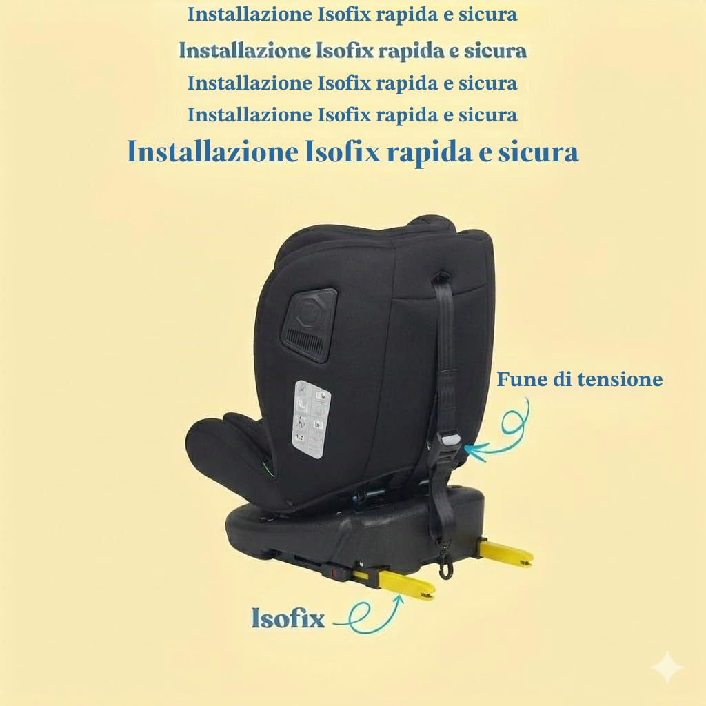 Safety Baby Xenon Isofix - Seggiolino auto girevole a 360°, misura 40-150 cm, adatto dalla nascita fino a circa 12 anni, gruppo 0-1-2-3, fissaggi Isofix e protezioni laterali