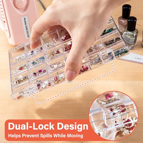 Image of 2 Pack 24 Grids Clear Plastic Boxes for Organizing, Beads Organizer Box with Dividers Bead Containers Nail Charm Organizer for Craft Collection, Container with Dividers Box for Organizing Nail Charms