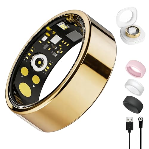 Image of Smart Ring for Women Men, Health Tracker with Heart Rate /Blood Oxygen /Blood Pressure /Sleep Monitoring /Step Counting, IP68 Waterproof Fitness Ring, No App Fees for iPhone & Android (Gold, 13#)