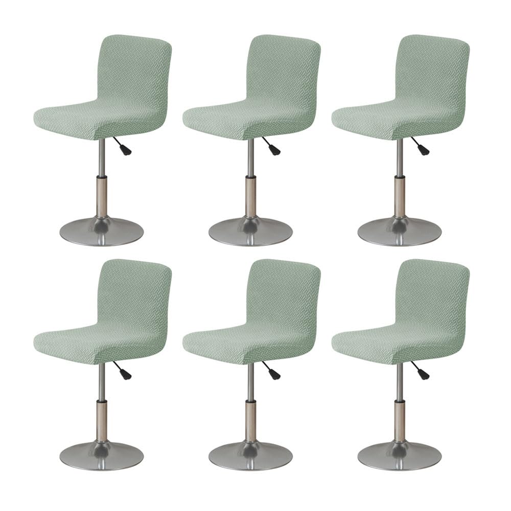 Highdi Bar Stools Slipcovers with Backrest Cover, Solid Color Jacquard Stretch Chair Cover for Short Swivel Dining Chair Back Chair Bar Stool Chair (matcha green,6 pcs)