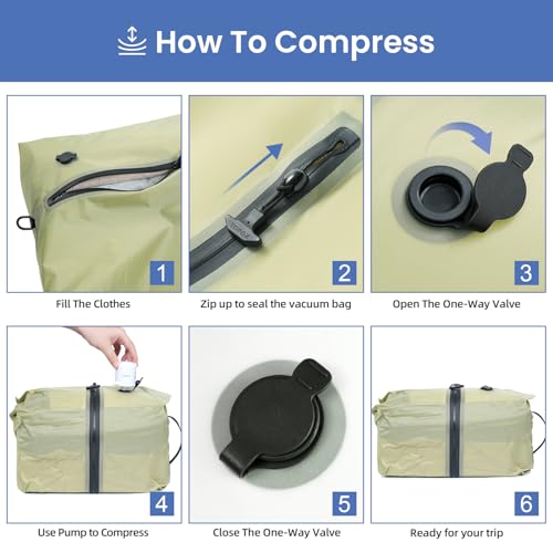 Image of BAGAIL TPU Vacuum Bag for Travel, Reusable Compression Bag with IPX8 Waterproof Zipper, Save Space for Suitcase, Backpack and Carry on (Olive Green, ExtraLarge, With Pump)