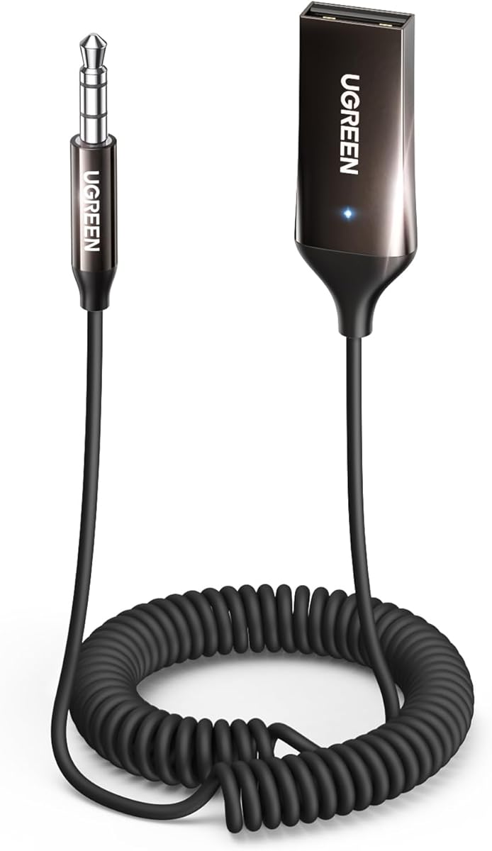 UGREEN Aux to Bluetooth 5.4 Adapter 3.5mm Bluetooth Receiver for Car USB 2.0 to 3.5mm Jack Kit with Built-in Microphone Aux Input for Hands-Free Calls Compatible with Car Speaker and Home Audio