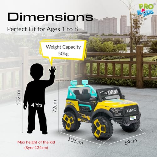 Image of PRO KIDSRanger 12V Battery Operated Jeep for Kids with Remote Control, Bluetooth, USB & AUX | Ride-On Electric Car with LED Lights, Music & Seat Belt | Boys & Girls (1-8 Years)
