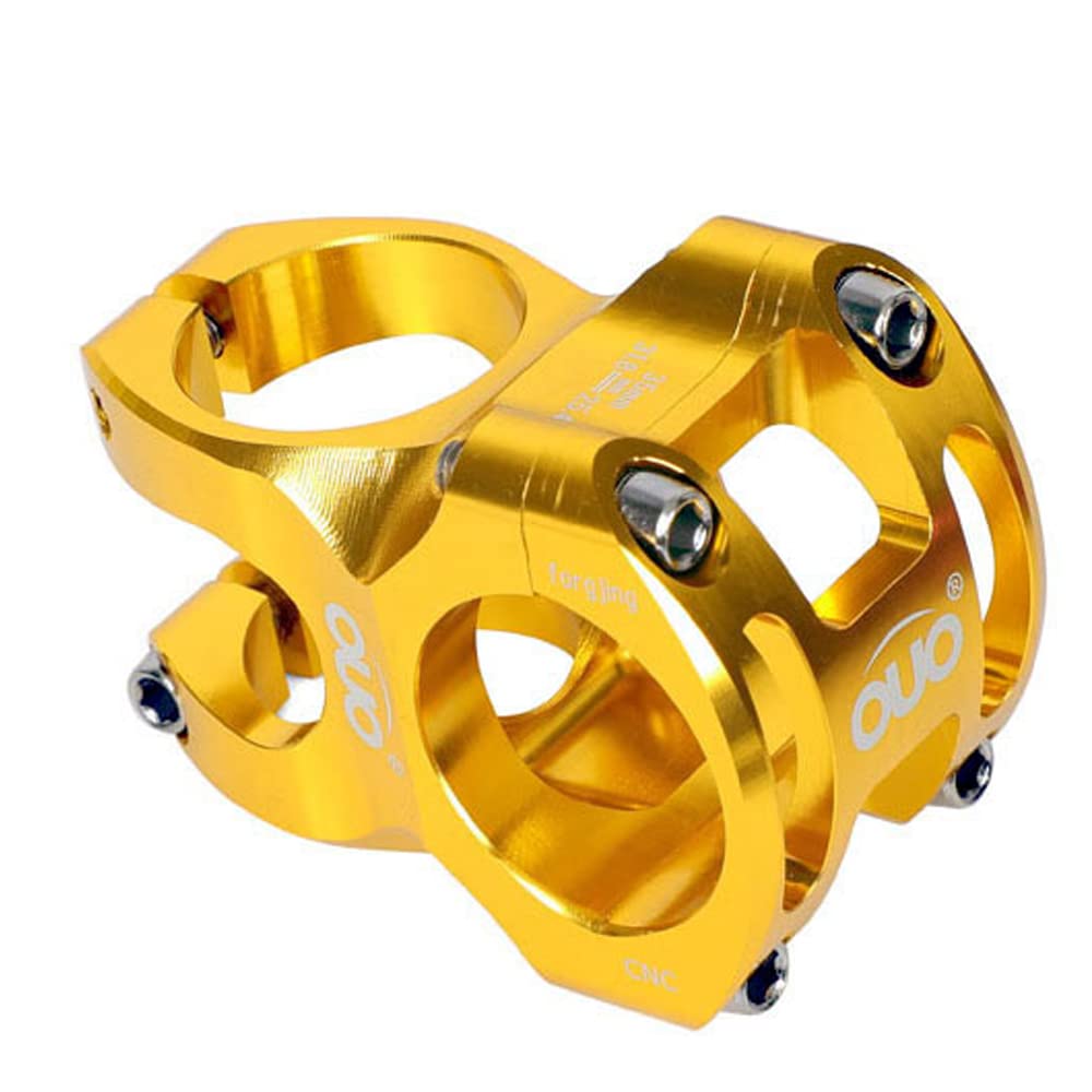 BBxunsless Bicycle Handlebar Stems 35MM Aluminum Alloy CNC Ultra Light Hollow Short Handlebar Riser for Most Bicycle, Road Bike, MTB, BMX, Fixie Gear, Cycling (Gold)