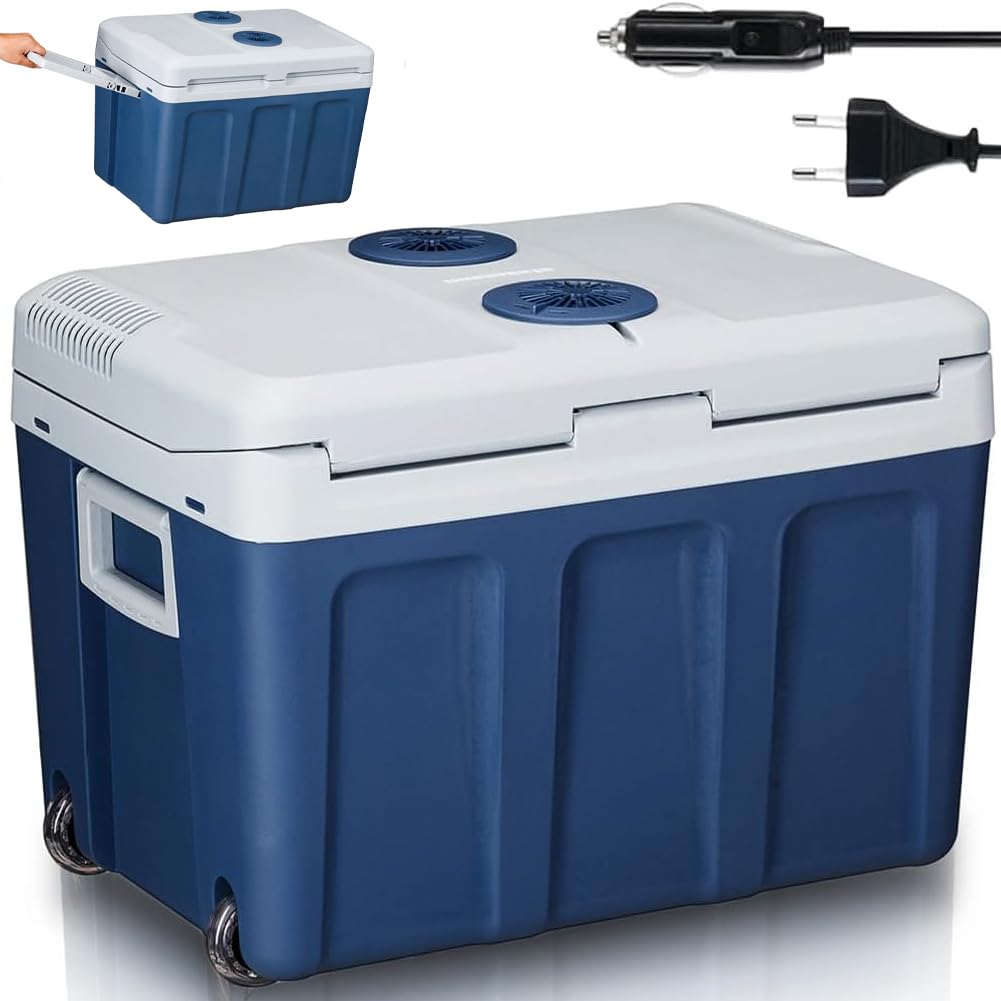 Tragbarer Elektro-Kühlschrank für das Auto, 40 Liter, Mini-Kühlschrank mit ergonomischem Griff, Stecker mit 230 V und 12 V, Kalt- und Warmmodus für LKW, Auto, Boot, Camping, Wohnmobil