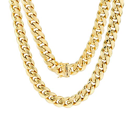 Nuragold 14k Yellow Gold 11mm Miami Cuban Link Chain Necklace, Mens