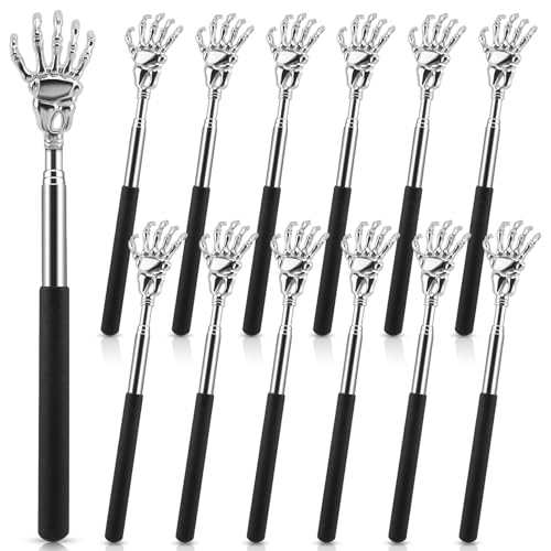 HOFASON 12 PCS Black Back Scratchers Extendable Ghost Hand for Women Stocking Stuffers Bulk Halloween Prizes for Adults Stainless Steel Massage Tool Bulk Gift Halloween Goodie Bag Stuffers
