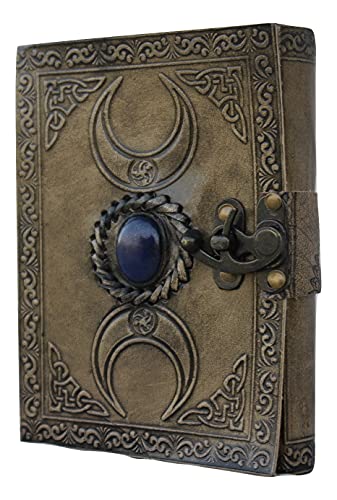 Celtic Leather Grimorie Journal, Triple Moon charcoal Blank Spell Witch Journal, Book Of Shadows Wiccan Pagan Journal Daily Clasp Lock, Third Eye Lapiz Blue Stone Journal, Handmade Unlined Leather Journal, Handcraft Leather Journal, Semi Precious Sto