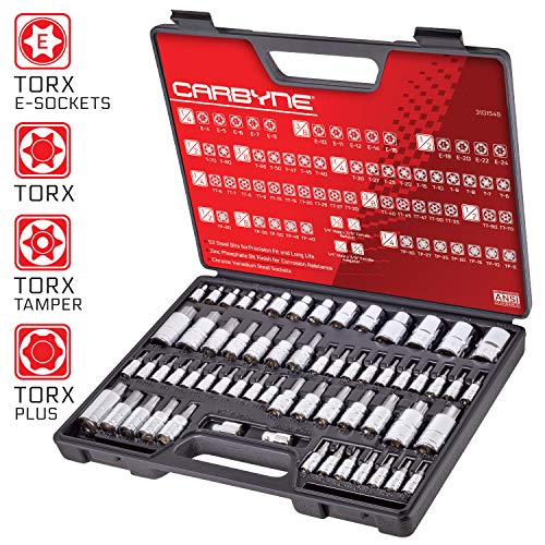 Carbyne Master Torx Bit Socket Set & Torx External Socket Set, 62 Pieces | Torx Bit Set/Torx Socket Set/Torx Set| S2 Steel Bits, Crv Steel Sockets, Durable Storage Case #TOP1