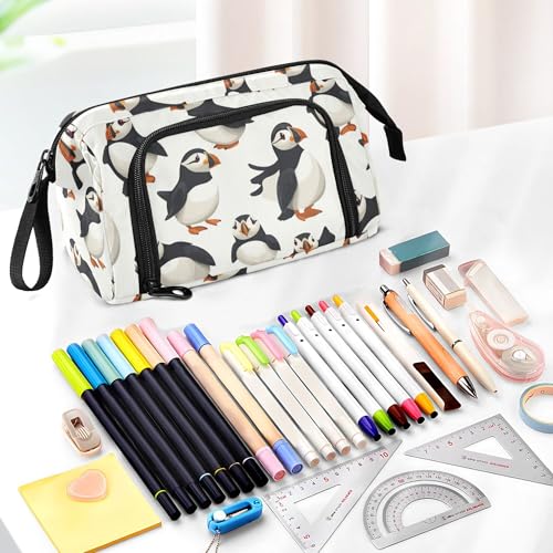 Image of Fisyme Cartoon Puffin Bird Pencil Case Large Capacity Pen Bags Box Big Makeup Pouch Organizer