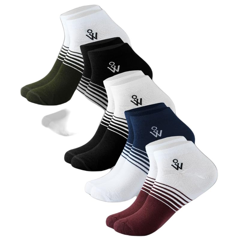 WOXEN Men's Regular Fit Solid Printed Cotton Blend Ankle Length Socks (Free) (5 PAIRS OF SOCKS) (Multicolor) (SC-12)