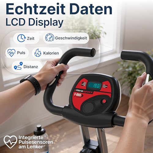Ultrasport Heimtrainer Fahrrad Klappbar I Hometrainer Fahrrad Klappbar mit Komfort-Sattel I Ergometer Heimtrainer, Fitnessbikes, Indoor Bike, Trimmrad Heimtrainer Klappbar, Schwarz-Silber