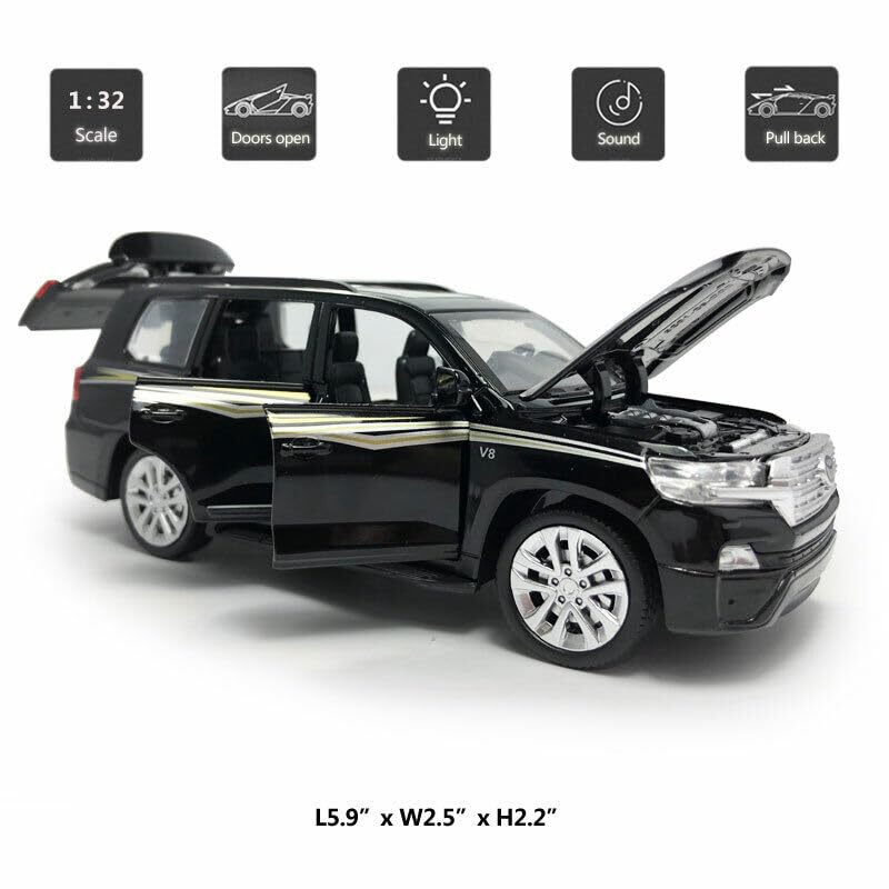Image of DEOXY 1:32 Scale Die-Cast Land Cruiser Metal Pullback Car Toy With 6 Openable Doors, Lights, And Sounds For Boys Gift,Black