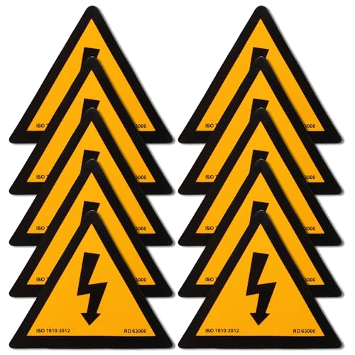 Señal Peligro Eléctrico, Señal Riesgo electrico, Pegatina Riesgo electrico, Triangulo riesgo eléctrico Homologado, normativa europea W012, ASR A1.3, DIN EN ISO 7010, 50 mm, Pack 10 unidades