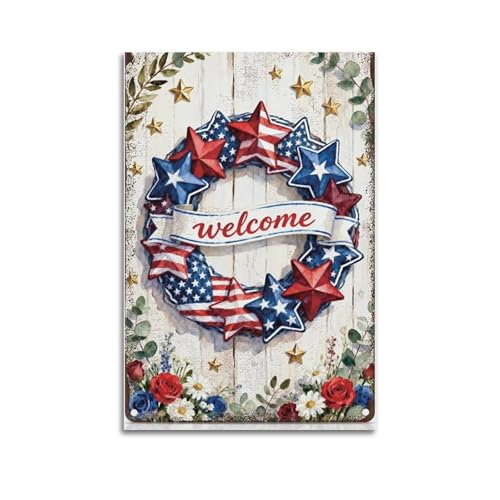 Toile vintage drapeau américain et panneau étain déco murale luxe