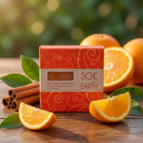 Image of Handmade Natural Orange & Cinnamon Bath Soaps | For All Skin Types | Pack of 3 (3 X 125 gm / 4.4 oz)