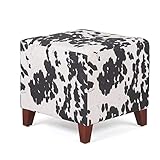 Adeco Simple British Style Cube Ottoman Footstool, 16x16x16, Black (Cow Print)