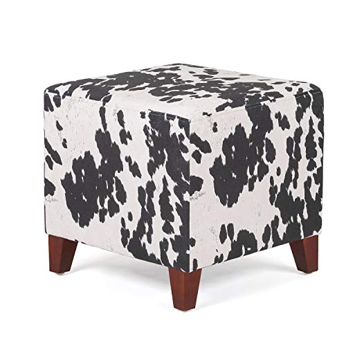Adeco Simple British Style Cube Ottoman Footstool, 16x16x16, Black (Cow Print)
