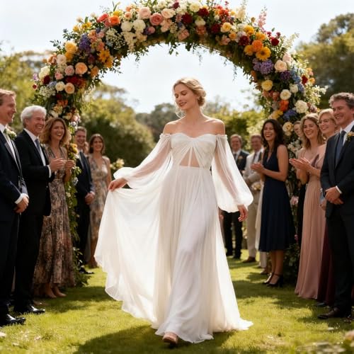 Image of Long Sleeve Tulle Wedding Dress for Bride Puffy Sleeve Prom Dress Ball Gown Formal Evening Gowns with Slit