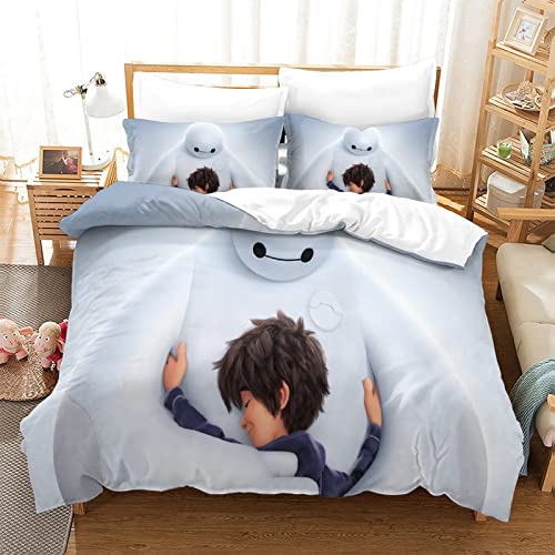 ERYUE Juego De Sábanas Y Fundas Nórdicas Baymax Cartoon Impresas En 3D ，Microfibra Suave, Funda...