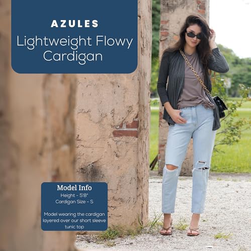 Image of Azules Long Sleeve Womens Cardigan, Thin Flowy Rayon Sweater Lightweight Cardigan for Casual or Dressy Outfits